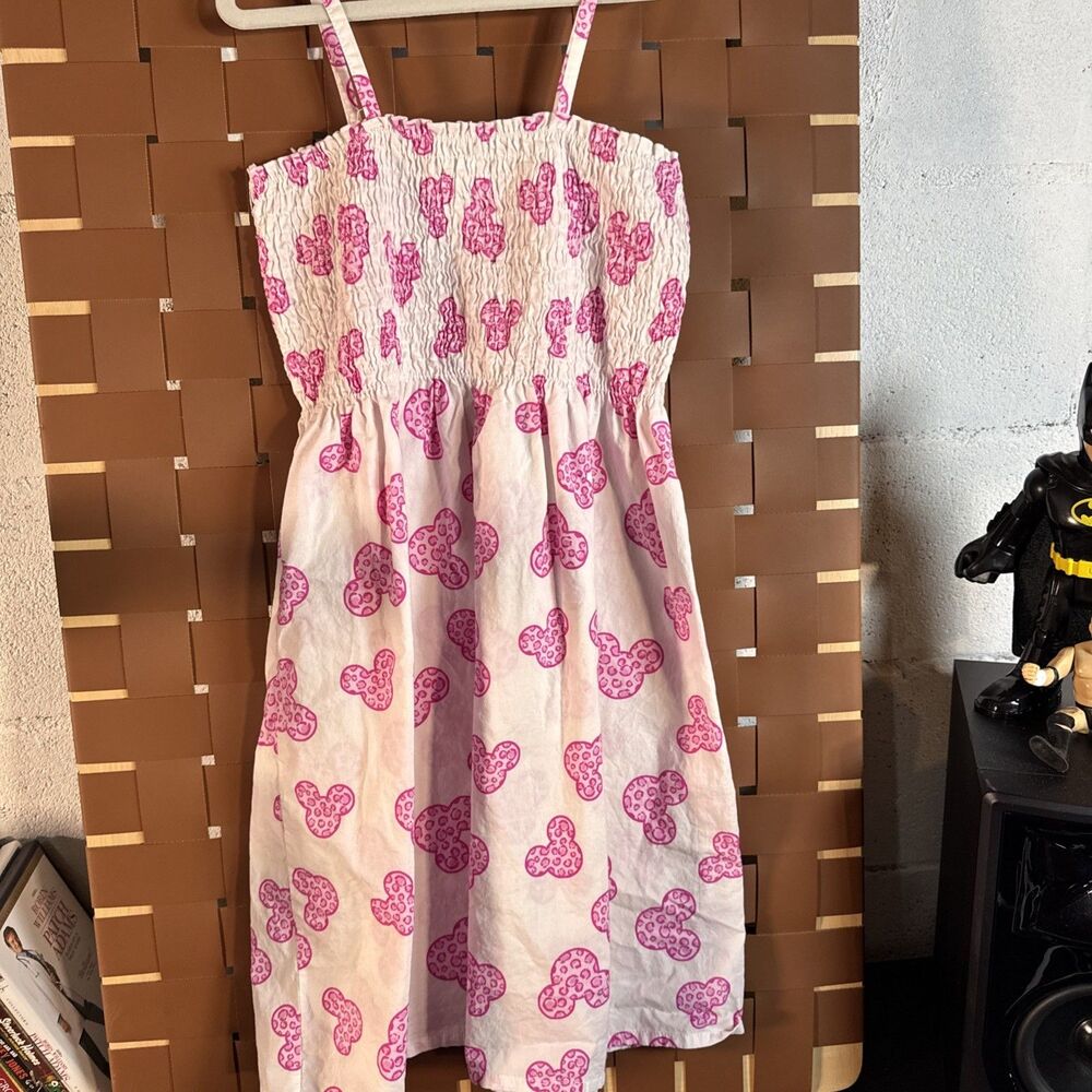 EUC Walt Disney World Sz L (10/12) White Pink Sleeveless Mickey Mouse Dress